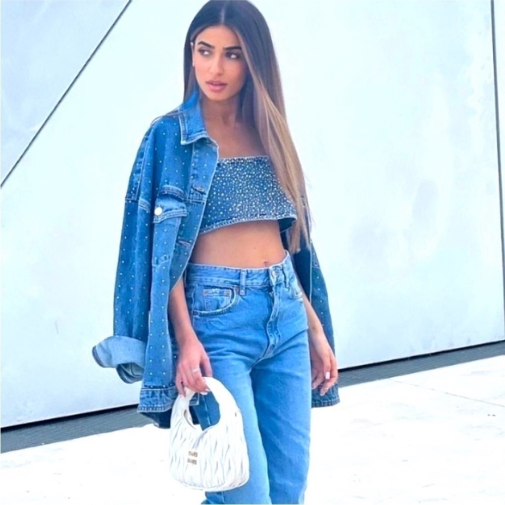ZARA Rhinestone denim crop top 0653/273 - Picture 10 of 16